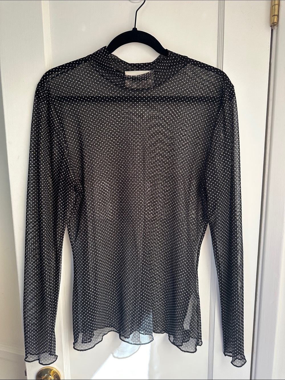 Baacal Sheer Black Polka Dot Long-Sleeve Top - XL